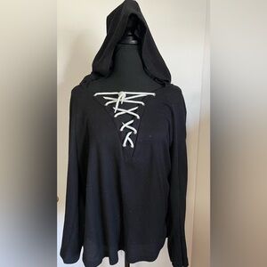 SHEIN Black Lace-Up Women's Hooded Sweater